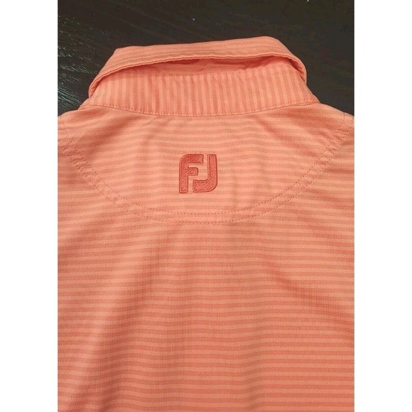 Foot Joy Mens Polo Shirt Sz M Salmon Short Sleeve Striped Embroidered Logo Golf - Picture 7 of 12